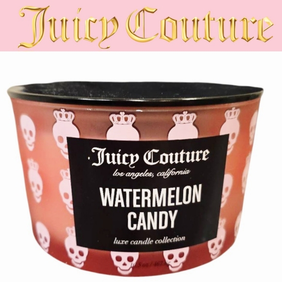 Juicy Couture Home Watermelon Candy Pink Skull Wrapped Candle - Picture 1 of 7